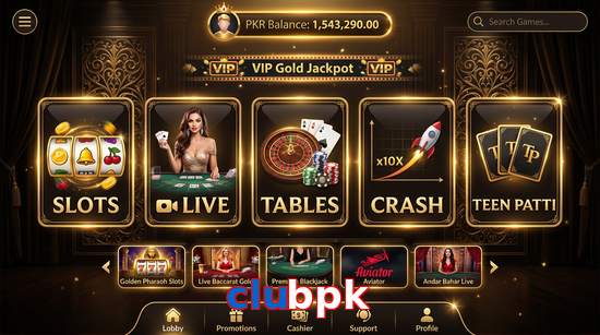 Main screen of Clubpk casino page for PK players